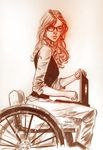  1girl barbara_gordon batman_(series) computer dc_comics female glasses laptop oracle sitting solo waistcoat wheelchair 