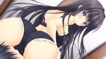  1girl ass backboob black_hair blue_eyes blush bra breasts from_behind game_cg highres large_breasts legs long_hair looking_back panties sitting sitting_on_face sitting_on_person sora_tobu_hitsuji_to_manatsu_no_hana:_when_girls_wish_upon_a_star thighs underwear 