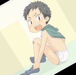  1boy black_eyes black_hair blush briefs child male male_focus miwakunomeron open_mouth shota sitting socks solo underwear 