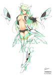  absurdres artist_name breasts dean green_eyes green_hair highres large_breasts long_hair navel original signature simple_background solo very_long_hair white_background 