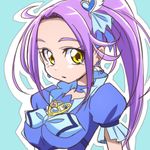  blue_background blue_choker brooch choker cure_beat eyelashes heart jewelry kurokawa_eren long_hair looking_at_viewer magical_girl manji_(tenketsu) precure purple_hair seiren_(suite_precure) side_ponytail solo suite_precure yellow_eyes 