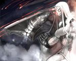  arugeri bare_shoulders breasts detached_sleeves dress glowing glowing_eyes high_collar horn kantai_collection large_breasts long_hair monster pale_skin red_eyes ribbed_dress seaport_hime shinkaisei-kan short_dress sideboob very_long_hair white_hair 