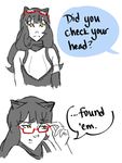  adjusting_eyewear animal_ears black_hair blake_belladonna cat_ears comic english eyewear_on_head glasses long_hair red-framed_eyewear roman_imperial rwby semi-rimless_eyewear solo truth under-rim_eyewear 