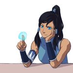  1girl animated animated_gif avatar:_the_last_airbender black_hair blue_eyes chin_rest dark_skin korra legend_of_korra looking_at_viewer magic solo the_legend_of_korra water 