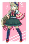  animal_ears armband blonde_hair blue_eyes bow braid cat_ears cat_tail danganronpa dress gradient_eyes green_eyes hair_bow highres long_hair mikan_tabetai multicolored multicolored_eyes open_mouth ponytail solo sonia_nevermind super_danganronpa_2 tail thighhighs zettai_ryouiki 