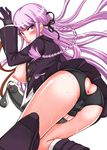  anus ass ass_cutout blush breasts bulge character_request condom danganronpa futanari genderswap kirigiri_kyouko majimadou nipples pink_hair purple_eyes purple_hair sweat 