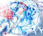  blue_eyes blue_hair dress flower gloves grin hair_flower hair_ornament hatsune_miku holding_hands long_hair shirayuki_towa smile very_long_hair vocaloid 