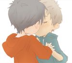  2boys black_hair blush brown_eyes brown_hair child kiss kissing male_focus miwakunomeron multiple_boys shota yaoi 