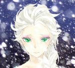  1girl blonde_hair disney dragon_willy elsa_(frozen) frozen_(disney) green_eyes makeup snow 