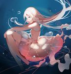  bare_shoulders barefoot blue_eyes braid bubble dress fen_renlei ia_(vocaloid) jellyfish long_hair looking_at_viewer pink_dress pink_hair see-through skirt solo submerged underwater very_long_hair vocaloid water 