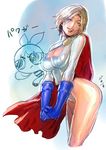  bad_id bad_twitter_id blonde_hair blossom_(ppg) cape cleavage_cutout commentary_request dc_comics gloves highres katou_teppei lips one_eye_closed power_girl powerpuff_girls short_hair 