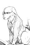  animal_focus bad_id bad_pixiv_id clothed_animal dog greyscale hongcha_(roels) kain_pathos_crow male_focus monochrome necktie no_humans paws scp_foundation simple_background sitting solo sunglasses sweater white_background 
