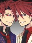  black_battler dual_persona grey_eyes grin male_focus md5_mismatch multiple_boys necktie red_eyes red_hair slit_pupils smile smirk sousui_hani umineko_no_naku_koro_ni upper_body ushiromiya_battler 