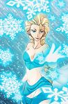  breasts cleavage covered_navel disney dress elsa_(frozen) frozen_(disney) ice long_hair magic necro-boy_(boy) outstretched_hand panties see-through underwear 
