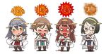  &gt;_&lt; :q bare_shoulders black_hair blush brown_hair brown_legwear censored_text chibi closed_eyes commentary curry curry_rice detached_sleeves eating food full-face_blush glasses hairband haruna_(kantai_collection) hiei_(kantai_collection) japanese_clothes kantai_collection kirishima_(kantai_collection) kongou_(kantai_collection) long_hair multiple_girls nishieda no_legwear pleated_skirt rice short_hair simple_background skirt smile spilling standing sweatdrop thighhighs tongue tongue_out translated white_background zettai_ryouiki 