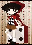  1boy artist_request black_hair black_shoes club dice g gregory_horror_show heart pointy_ears shade shoes shorts spinner vest weapon 