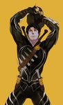  1boy batman_(series) black_hair dc_comics dick_grayson eyin gloves knife male male_focus mask sheath solo talon talon_(dc) weapon yellow_eyes 