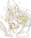  animal_ears blade_regalia carrying cat_ears cat_tail dual_persona green_hair k_(chissaiossan) kemonomimi_mode kill_la_kill male_focus mask multiple_boys paw_pose sanageyama_uzu sketch tail uniform 