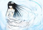  absurdres bare_shoulders black_hair checkered checkered_background closed_eyes dress hands_clasped highres kauto long_hair original own_hands_together solo very_long_hair 