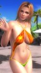  1girl 3d beach bikini blonde_hair breasts dead_or_alive dead_or_alive_5 large_breasts screencap short_hair solo swimsuit tecmo tina_armstrong 
