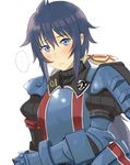  1girl :&lt; armor black_hair blue_eyes blush breastplate hair_ribbon imca long_hair military military_uniform ponytail ribbon senjou_no_valkyria senjou_no_valkyria_3 solo uniform vu-etama 