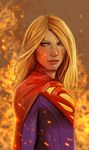  1girl alien blonde_hair cape dc_comics kryptonian red_cape s_shield solo supergirl superman_(series) 