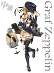  adjusting_clothes adjusting_hat aircraft airplane blonde_hair garter_straps graf_zeppelin_(aircraft_carrier) hat highres kantai_collection long_sleeves looking_at_viewer original purple_eyes rabochicken solo thighhighs torn_clothes torn_legwear 