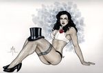  1girl black_hair breasts cleavage dc_comics female hat high_heels highres sitting solo thighhighs top_hat zatanna_zatara 