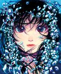  acrylic_paint_(medium) bad_id bad_pixiv_id black_hair blue_eyes bubble face highres lips long_hair nose original portrait solo tatsumi_(serao) traditional_media 