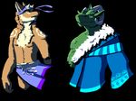  canine clothed clothing dragon exlof green_eyes green_scales horn korichi male mammal plain_background wolf 