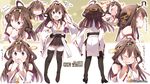  :3 ahoge blue_eyes boots brown_hair character_name expressions heart kantai_collection kitahara_tomoe_(kitahara_koubou) kongou_(kantai_collection) multiple_views nontraditional_miko smile sweatdrop tears thigh_boots thighhighs translation_request 