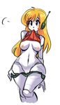  android blonde_hair blush breasts cropped_legs curly_brace doukutsu_monogatari drcockula green_panties large_breasts long_hair mouth_hold navel nipples no_hat no_headwear panties panty_pull pussy robot_ears robot_joints shirt_lift solo source_request tank_top underwear undressing wide_hips 
