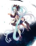  absurdly_long_hair alternate_costume apron bad_id bad_pixiv_id blue_eyes blue_hair bow closed_umbrella dress frown full_body hatsune_miku high_heels highres holding holding_umbrella long_hair long_sleeves miemia socks solo twintails umbrella very_long_hair vocaloid 
