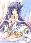  blue_eyes blue_hair breasts censored cleavage crown dress dress_pull happinesscharge_precure! long_hair looking_at_viewer medium_breasts nekoyaso precure pulled_by_self shirayuki_hime sitting smile solo wariza 