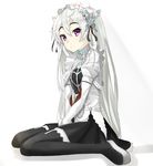  boots butterfly_hair_ornament chaika_trabant dress hair_ornament hair_ribbon hairband hitsugi_no_chaika isshiki_(ffmania7) lolita_hairband long_hair long_legs puffy_sleeves ribbon silver_hair sitting skirt solo thigh_boots thighhighs wariza 