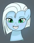  blue_fur braces equine female feral fur green_eyes hair horse looking_at_viewer mammal my_little_pony original_character plain_background pony rainbow_dosh smile solo tracycage_(character) 