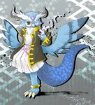  amon_(p&amp;d) anklet beak bird claws cloak horns jewelry monster monster_boy owl puzzle_&amp;_dragons tail wings yellow_eyes 