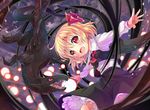  :d animal blonde_hair blouse danmaku darkness dragon fang fangs frilled_skirt frills hair_ribbon kakao_rantan open_mouth outstretched_arms red_eyes ribbon rumia skirt smile spread_arms touhou vest 