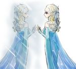  1girl blonde_hair bridal_gauntlets disney dress elsa_(frozen) eyeshadow female frozen_(disney) long_hair make_up makeup reflection solo 