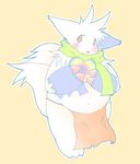  ambiguous_gender blush chubby claws fluffy_tail fur fur_markings kemono loincloth nintendo open_mouth plain_background pok&#233;mon pok&eacute;mon scarf solo standing topless video_games white_fur yami zangoose 