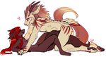  abstract_background anthro canine cute duo fangs female glomp kaitycuddle male mammal nude unknown_species 