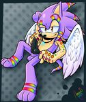  absurd_res amuzoreh anthro balls black_penis bling erection feathered_wings half-closed_eyes hedgehog hi_res knot male mammal musical_note naughty_face necklace pattern_background penis pose rainbow_markings sega shaded signature smile solo sonic_(series) tattoo wings 
