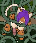  anthro breasts cum cum_while_penetrated cumshot dickgirl erection eyes_closed feline fur hair hands-free hi_res intersex mammal nipples nude orgasm penetration penis purple_hair short_hair solo tentacles tiger vannie yellow_fur 