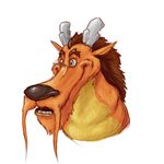  antlers big_nose brown_hair chinese_dragon chubby dragon fur hair horn kaiju male open_mouth orange_fur overweight plain_background scalie smile teeth toon whiskers yellow_eyes 