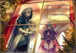  2girls ao_no_mavis armor braids breasts building city cleavage pixiv_fantasia pointed_ears sword weapon yew5fish 
