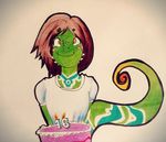 birthday blush cake chameleon female food freckles hair lizard lizze multi_colored_skin reptile scalie solo yari_shinai 