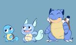  4_fingers ambiguous_gender blastoise blue_background cannons curled_tail cute evolution eyes_closed group melissar1 nintendo plain_background pok&#233;mon pok&eacute;mon scalie shell squirtle starter video_games wartortle water_type 