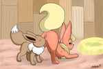  blush brown_fur eevee eeveelution erection feral flareon fur kyoushiro nintendo paws penis pok&#233;mon pok&eacute;mon pussy raised_tail red_fur size_difference sniffing video_games white_fur 