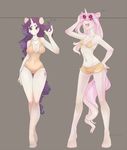  anthro anthrofied bikini breasts cleavage clothed clothing cutie_mark dahliabee duo equine eyeshadow eyewear female fleur_de_lis_(mlp) friendship_is_magic glasses hair horn makeup mammal my_little_pony navel necklace piercing pink_hair purple_hair rarity_(mlp) size_chart sunglasses swimsuit unicorn 