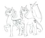  cutie_mark duo equine female feral friendship_is_magic hair horn horse longinius male mammal monochrome my_little_pony plain_background pony princess_cadance_(mlp) shining_armor_(mlp) smile unicorn white_background winged_unicorn wings 